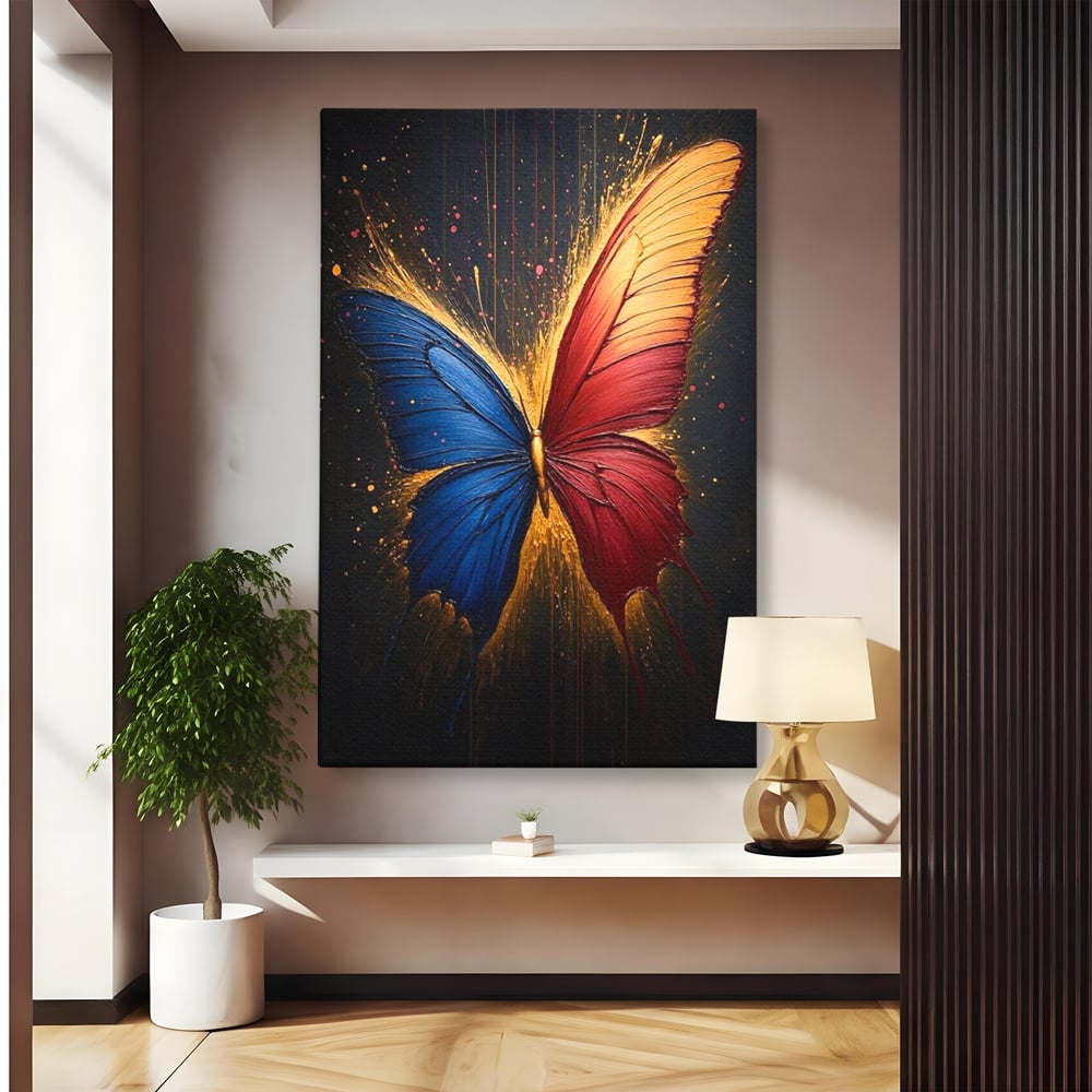Tablou canvas cu tablou canvas cu fluture colorat, fara rama, pe sasiu de lemn